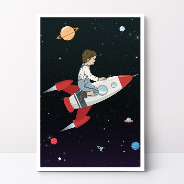 Rocket space print- Nursery wall art, Kids room decor