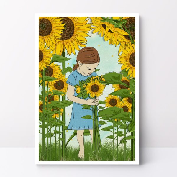 Boo in a sunflower field nursery wall art