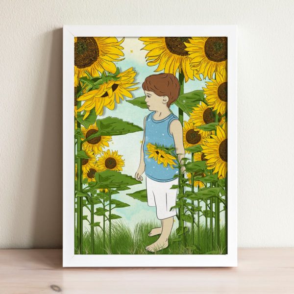 Dav in a sunflower field nursery wall art