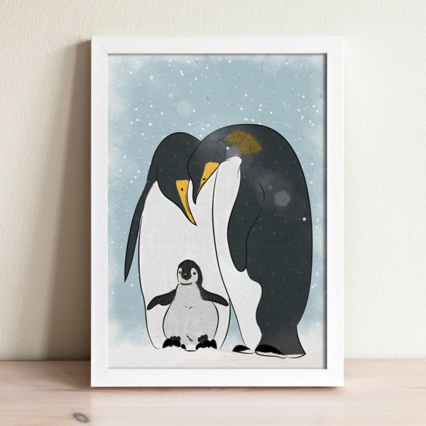 Penguin family print- Nursery wall art, Kids room decor