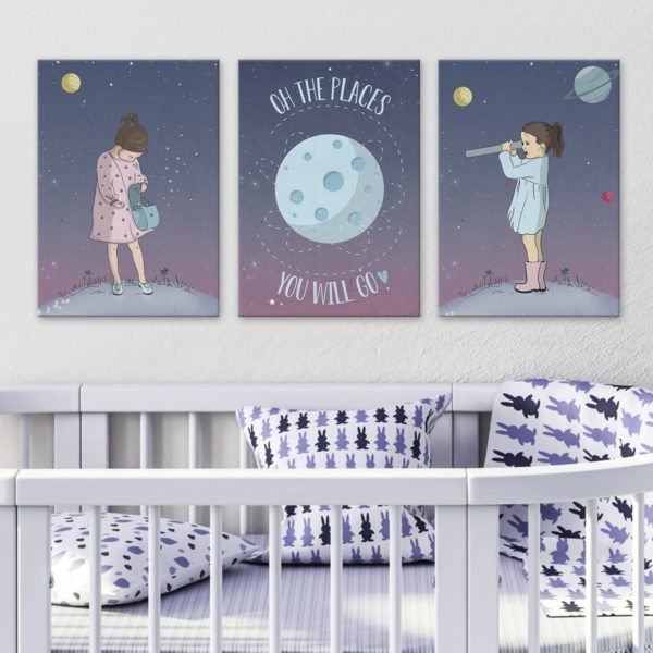 ⁦Boo in space purple print- Nursery wall art, Kids room decor⁩ – תמונה ⁦4⁩