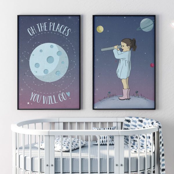 ⁦Boo in space purple print- Nursery wall art, Kids room decor⁩ – תמונה ⁦3⁩