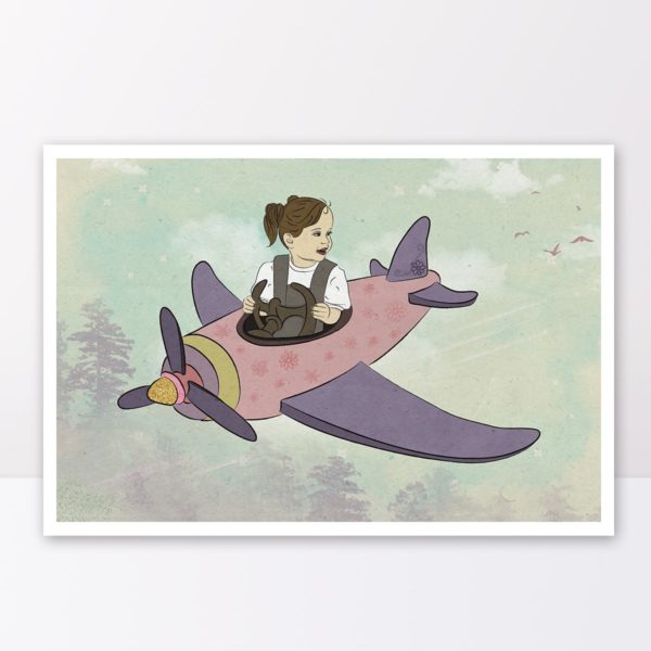 Boo flying a plane print- Nursery wall art, Kids room decor