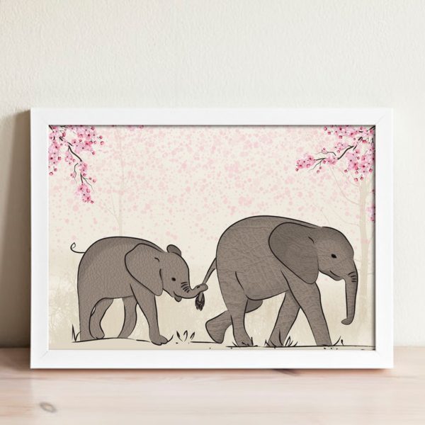 Elephant mama print- Nursery wall art, Kids room decor