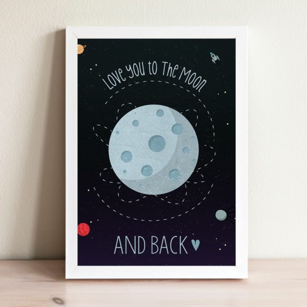 ⁦Love you to the moon and back boys nursery wall art⁩ – תמונה ⁦3⁩