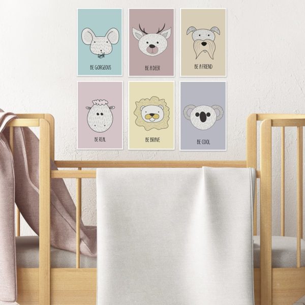 Color animal card set Nursery Wall Art