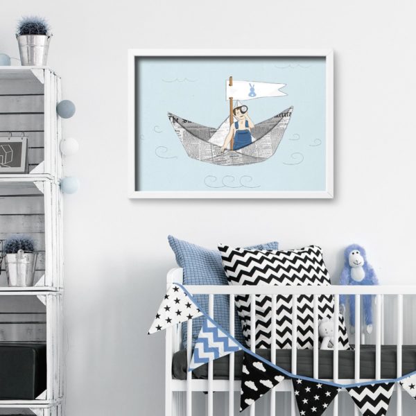 ⁦Paper Boat Nursery Wall Art⁩ – תמונה ⁦3⁩