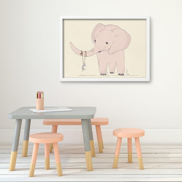 Elephant and mouse print- Nursery wall art, Kids room decor