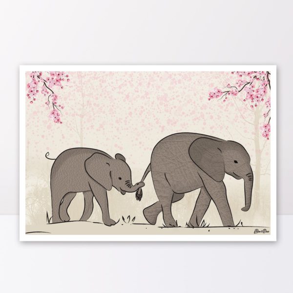 Elephant mama print- Nursery wall art, Kids room decor