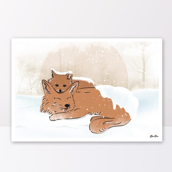 Fox mama print- Nursery wall art, Kids room decor