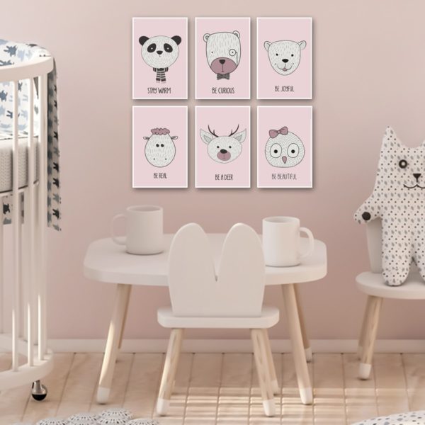 Pink animal card set Nursery Wall Art