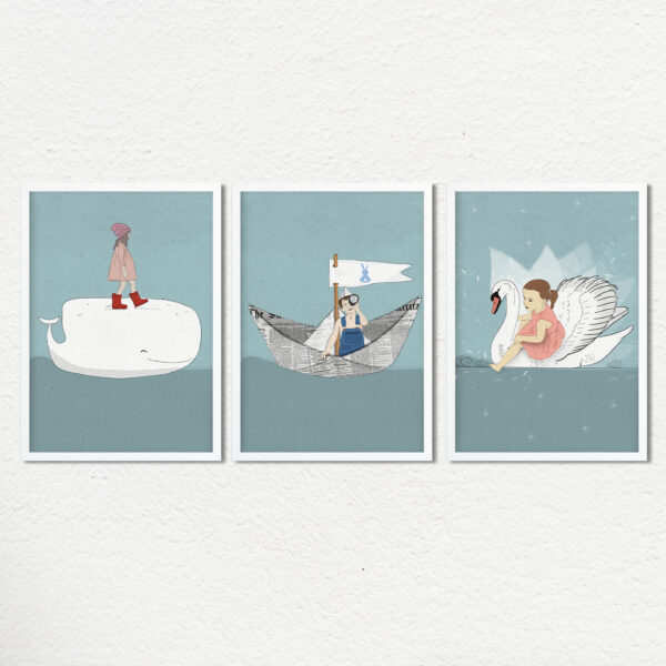 Set of Three Sea theme Nursery Wall Art
