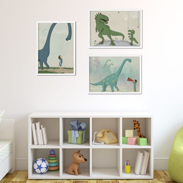 Dinosaur set of 3 Nursery Wall Art prints for boys