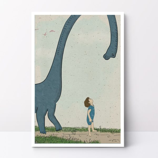 Blue dinosaur wall art print