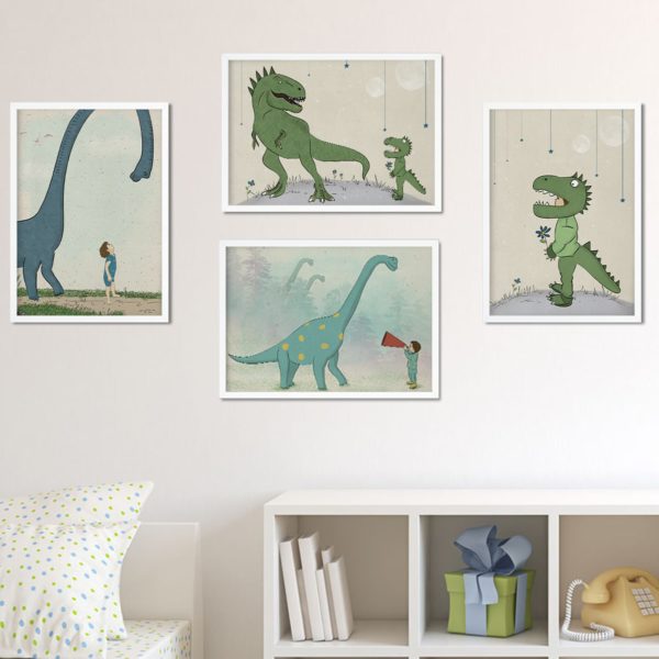 Dinosaur set of 4 Nursery Wall Art prints for boys