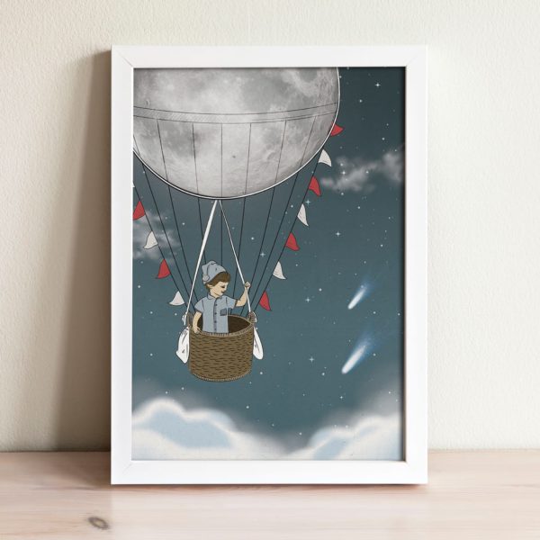 Moon hot air balloon art print