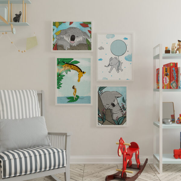 קיר גלריה חיות- עיצוב חדרי ילדים