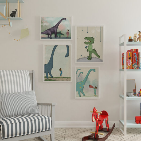 קיר גלריה דינוזאורים – עיצוב חדרי ילדים