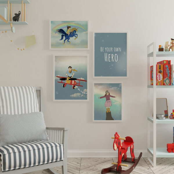 קיר גלריה גיבורי על – עיצוב חדרי ילדים