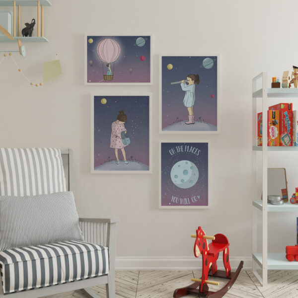 קיר גלריה חלל סגול – עיצוב חדרי ילדים
