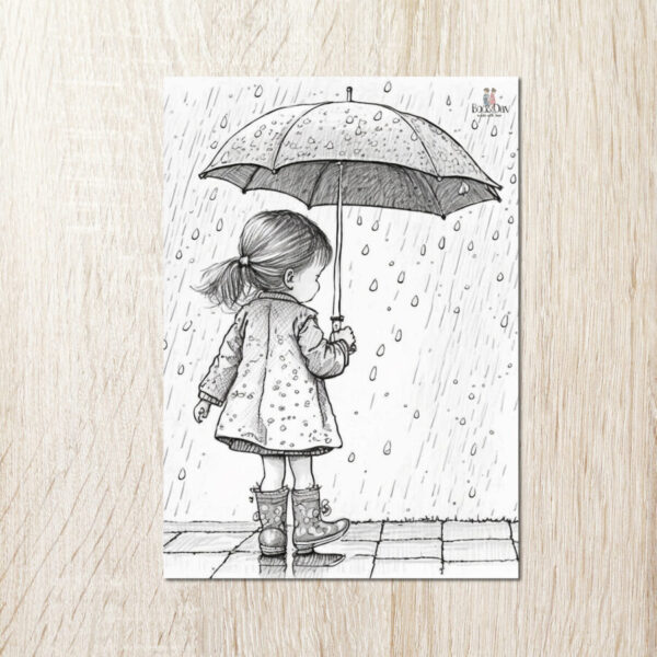 דפי צביעה להדפסה – ילדה עם מטריה בגשם